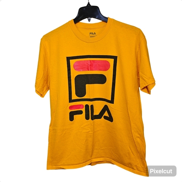 Fila yellow cotton knit short sleeve graphic t-shirt women size L US - Picture 1 of 4